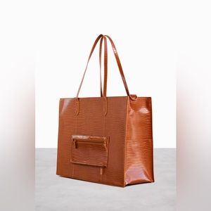 Beis - The Large Work Tote in Cognac Croc
